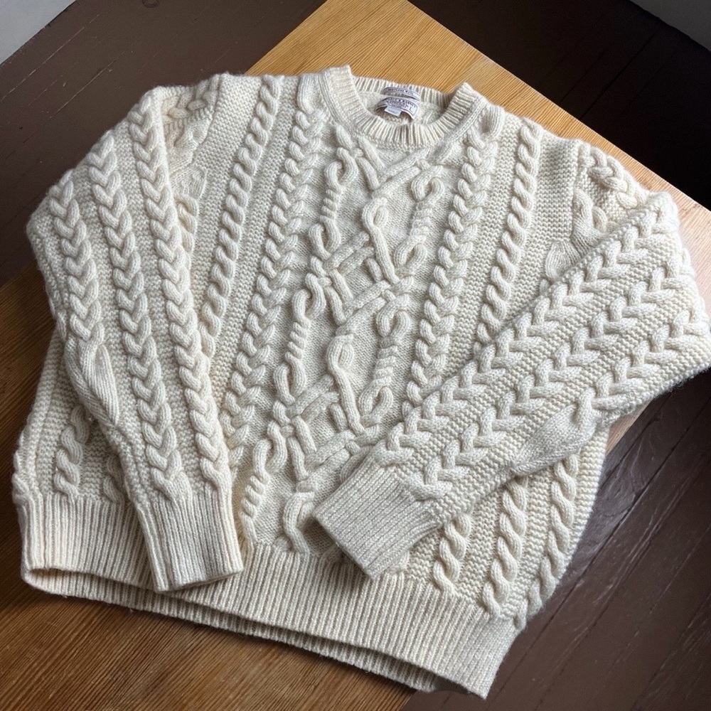 Wallace & Barnes Shetland Wool Cable Knit Fisherman Sweater Large Rare